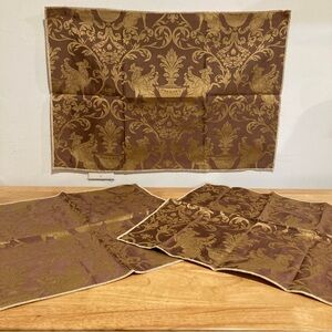3 Griffin Damask Fabric Samples Brown Classical Remnant Memo Samples 2000s Vtg